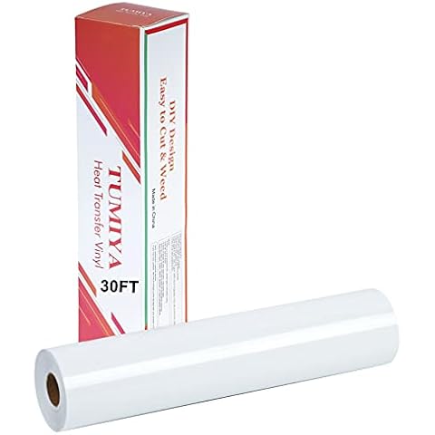 TUMIYA HTV Heat Transfer Vinyl Rolls - 12” x 30 Ft HTV Vinyl, White Iron on Vinyl DIY Design for T-Shirt (White) Cover