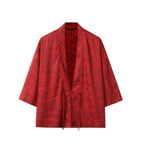 Camisa de seda de hielo para hombre con cárdigan transpirable y estampado de dragón estilo chino