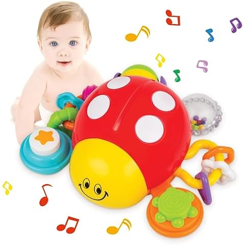 KiddoLab Ladybug Crawling Toy with Fun Sounds, Sliding Rings, Spinning Ball, and Colorful Beads - Develops Cognitive and Motor Skills for 6 Months Plus Babies Cover