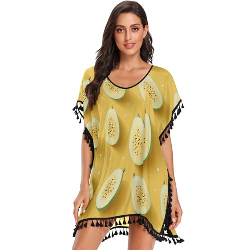 Yellow Fruit Art Women's Beach Cover Up Chiffon Tassel Swimwear Swimsuit Coverups for Girl