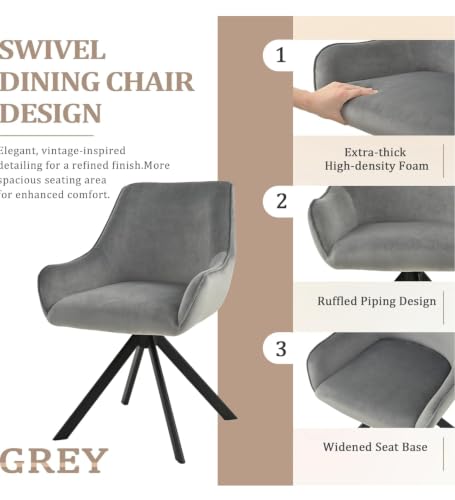 Image of Set of 4 Chairs 360 Degree Rotating Legs, Modern, Elegant & Comfortable Velvet Arms Chairs for Dinning Living Hotel Cafe (Grey Velvet Set of 4)