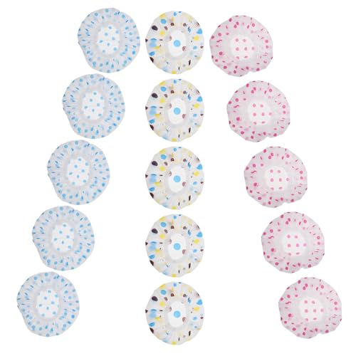 Alipis Gorros de Ducha Gruesos Reutilizables 15 Piezas con Estampado de Lunares Colores Surtidos Impermeables con Encaje Elástico Protección para Cabello Durante Baño y Champú