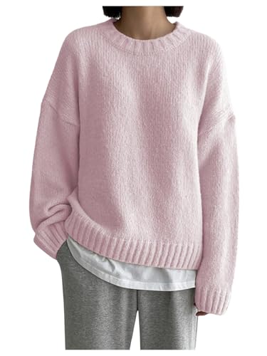 SHENHE Women's Oversized Crew Neck Long Sleeve Soft Casual Loose Sweater Pullover