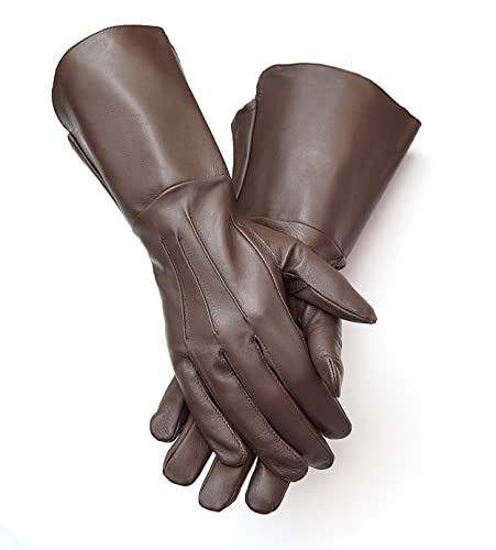 Brown Medieval Gauntlet Leather Cosplay Gloves Long Arm Cuff (Large), Black