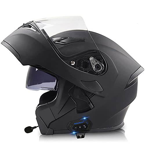 COKECO Casco De Moto Modular Bluetooth Integrado,Casco Anticolisión con Doble Visera Antivaho ECE/Dot Aprobado A Prueba De Viento Hombres Y Mujeres Adultos 57~64CM