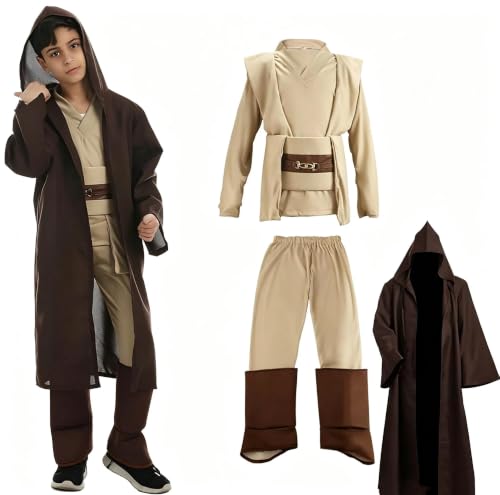 Aitsite Je-d Kostüm Kinder Robe Kinder mit Kapuze Skywalker Kostüm Blau Rot Lightsaber Hoodies Robe Karneval Halloween Cosplay kostüm für Erwachsene Jungen (Braun 160)