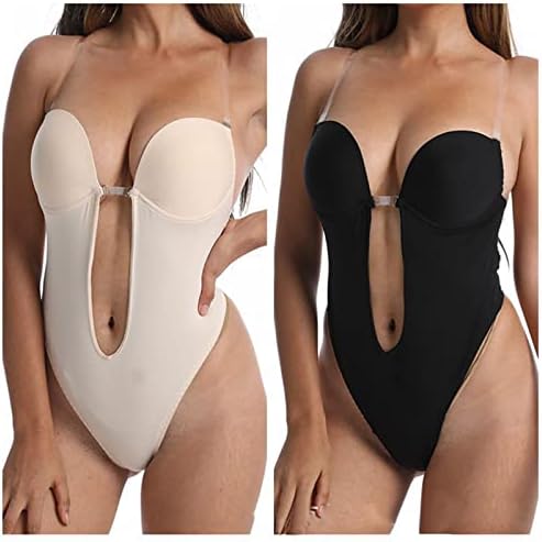 QSXLTS Backless Bodysuit Shapewear for Women – U Plunge Body Shaper Bra Seamless Thong Low Back Shapewear for Backless Dress