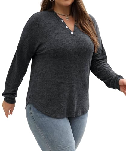 Image of Gloria&Sarah Womens Plus Size Tops Long Sleeve Henley Shirts Fall Fashion Oversized Sweatshirt Tunic Sweaters L-4XL