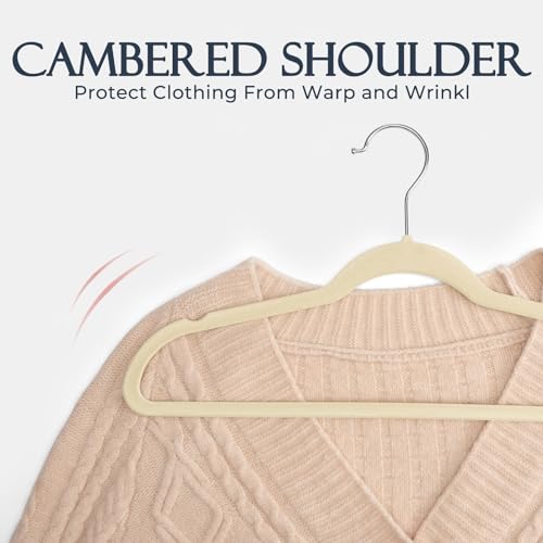 Image of HOUSE DAY Beige Velvet Hangers 20 Pack, Non Slip Clothes Felt Hanger Heavy Duty for Coat, Premium Slim Space Saving Suit Hangers for Closet Organizer, 360 Rotating Silver Hook