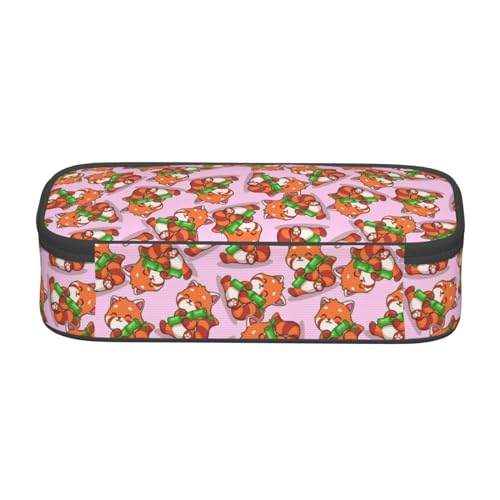Image of Cute Red Panda Hug Bamboo Large Pencil Case With Zipper Compartments Stationery Pencil Bag For Kids Teens Students School Supplies