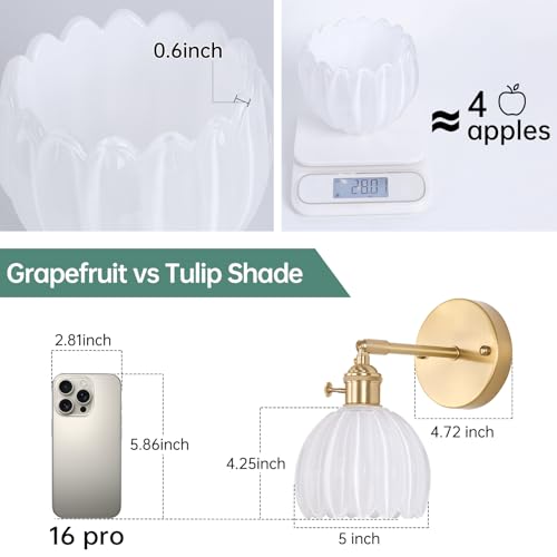 image for Shenmoyl Vintage Wall Sconces with Cute White Tulip Glass Lampshade 18