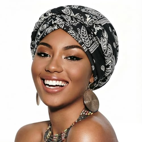 Image of DRESHOW Turban Pre-Tied Twisted Hat Thread African Head Wraps for Black Women Chemo Cancer Cap Braid Hair Cover