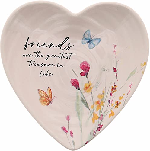 Pavilion Gift Company - Friend - Ceramic Heart-Shaped Keepsake Dish, Watercolor Floral Design,...