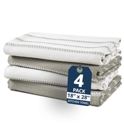 Image of LANE LINEN Kitchen Towel Set 100% Cotton Soft & Absorbent 4 Pack - Grey