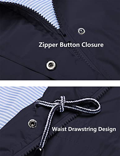 Zcfire Women Rain Jacket Belted Adjustment Hooded Long Lightweight Packable Outerwear Waterproof Breathable Cotton Lined Raincoat Navy Blue S #TOP5