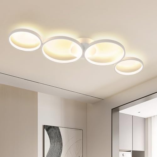 GBLY LED Ceiling Light Modern 4 Bulbs in Ring Look 3000 K Warm White Ceiling Lighting Round 37 W Indoor Living Room Lamp Made of Aluminium for Bedroom Living Room Hallway Office Study 89 cm