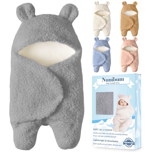 Image of Nunibum Baby Swaddle Blanket Boys Girls Cute Plush Receiving Blanket Ultra-Soft Newborn Sleeping Wraps for Infant 0-6 Months - Grey