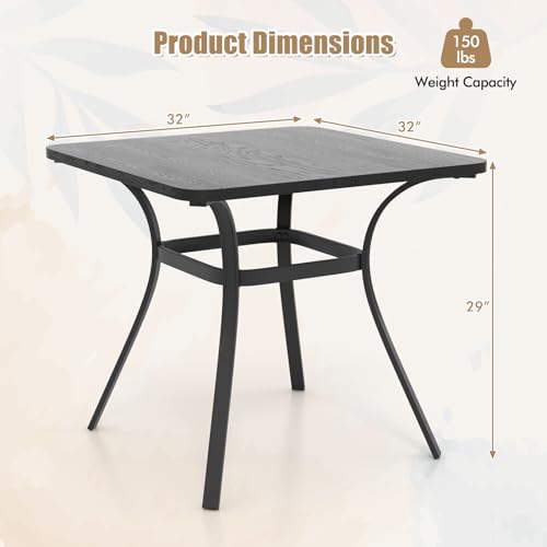 Image of Giantex Patio Dining Table, 32 inchx32 inchx29 inch Outdoor Table, Heavy-Duty Metal Square Outside Table for 4 Persons, Patio Furniture for Backyard Garden Poolside