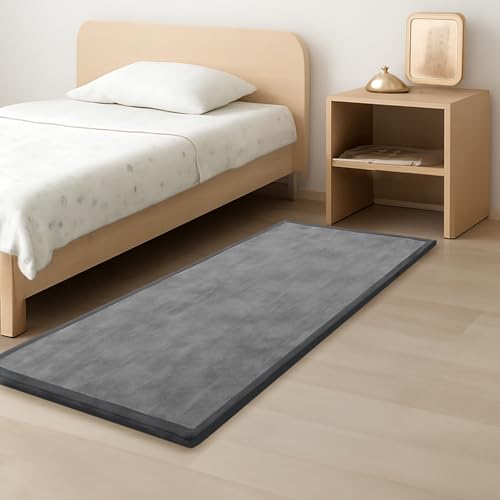 Image of 1.3 inch Thick Baby Play Mat for Floor, 28x72 Foam Tummy Time Mat, Padded Support Soft Plush Bedside Rugs for Infant Kids Toddler Crawling Kick Activity (Dark Grey)