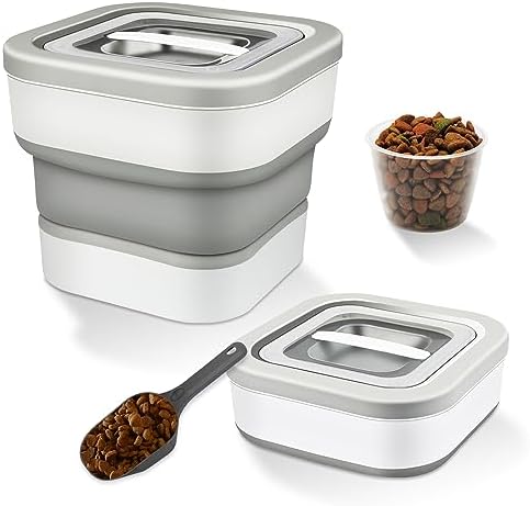 Muibe Dog Food Storage Container, Dog Food Storage Container 15 LBS Capacity, Collapsible Airtight Dog Food Containers with Clear Lid, Measuring Cups, For dogs,Cat,Rice grain storage containers