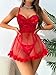 Foxiny Sexy Ruffle Floral Skirt Underwire Mesh Sheer Lace Babydoll Lingerie Dress with Thong 2 Piece Women Push Up See Through Chemise Negligee Red Medium