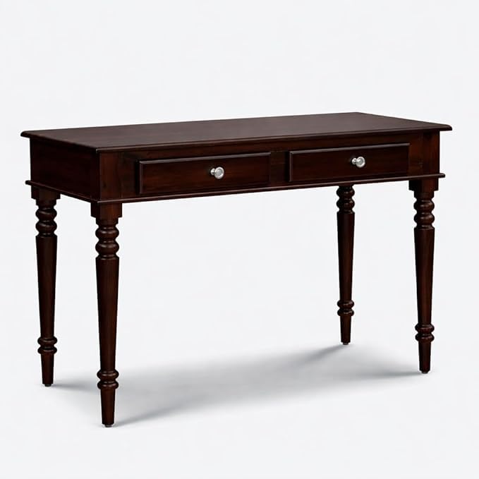 Image of BADHEE Solid Sheesham Wood Two Drawer Kharti Study Table | Students Reading & Writing Table | Laptop & Work from Home Table (Dark Walnut)