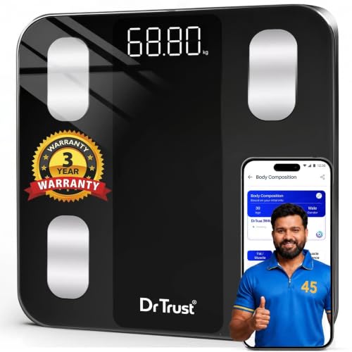 Image of Dr Trust USA Legend Smart Scale | 20+ Parameters | US FDA approved | Unlimited Users Bluetooth BMI Weight Scale with 3 Years Warranty Weighing Machine & Body Fat Analyzer for Health Monitoring (Black)
