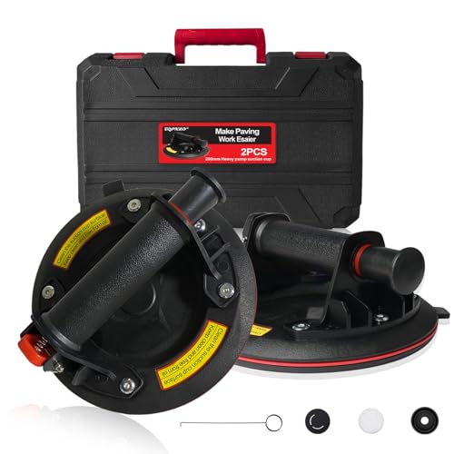 TQPXZO Juego de 2 elevadores de succión de 8,2 pulgadas, elevador de cristal de vacío con capacidad de carga máxima de 220 kg, con caja de herramientas portátil, para vidrio, azulejos, mármol