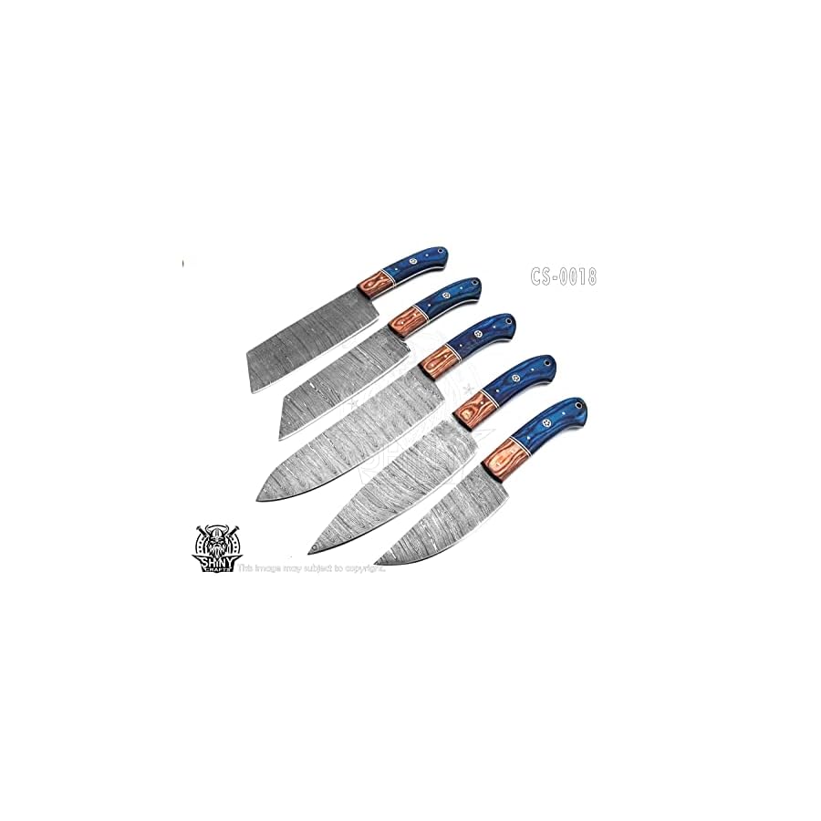 SHINY-CRAFTS-Handmade-Damascus-Kitchen-Knife-Set-with-wood-handle-and-Damascus-Steel-Blade-Chefs-Knives-set-with-Leather-Pouch-Roll-and-High-Tempered-Razor-Sharp-Blade-CS-18 SHINY CRAFTS | Handmade Damascus Kitchen Knife Set with wood handle and Damascus Steel Blade, Chef’s Knives set with Leather Pouch Roll and High Tempered Razor-Sharp Blade (CS-18)