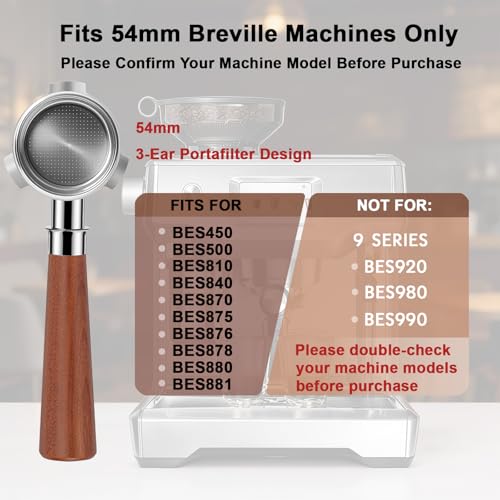 54mm Bottomless Portafilter 3 Ears, 5-Piece Espresso Kit with WDT Tool, Puck Screen, Filter Papers & Measuring Spoon, Compatible with Breville/Sage Barista Express, Pro & Touch, Rosewood Handle