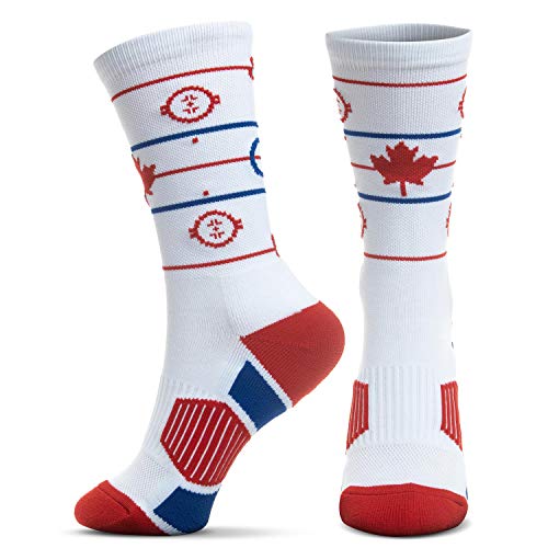 ChalkTalkSPORTS Performance Crew Socks - Canada Hockey Rink - White Mid-Calf Socks2