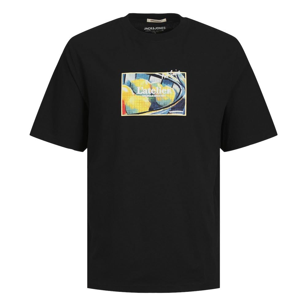 JACK&JONES JORNOTO Art Tee SS Crew Neck, Black, M