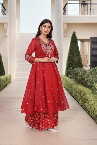 Ensemble Kurta Anarkali rouge pour mariages et soirées - 4