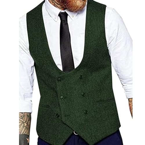 Mens Double Breasted Suit Vest Slim Fit Business Vest Formal Groomsmen Waistcoat for Wedding4