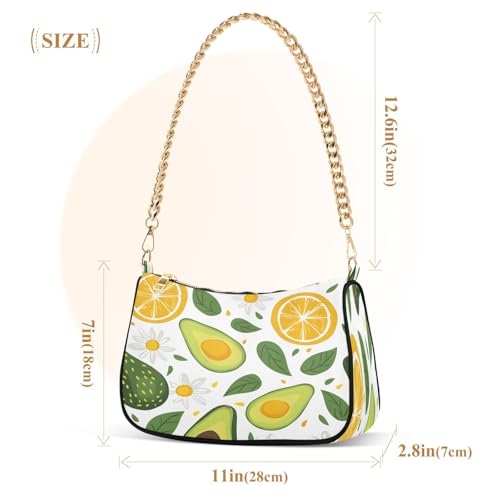 Image of Shoulder Bags for Women Vintage Yellow Lemon Fruit and Blue Print Hobo Tote Handbag Small Clutch Purse with Zipper Closure