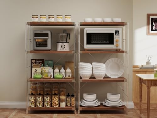 Image of 4-Tier Industrial Bookshelf, Wood and Metal Shelf Unit, Storage Bookcase