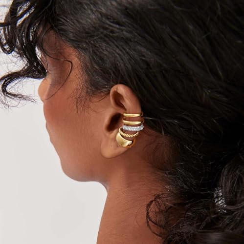 MEVECCO Ear Cuffs Non Piercing 18K Gold Plated Ear Cuff Earring Sets Clip on Cartilage Cubic Zirconia Pearl Minimalist Hypoallergenic Fake Hoop Earrings Stack Women Gifts3