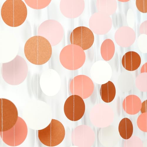 Image of Pink-Brown Peach Party-Decorations Streamers Garland - 52ft Boho Fall Groovy Hanging Paper Banner,Baby Bridal Shower Wedding Autumn Neutral Birthday Room Home Thanksgiving Day Halloween Decor Hugfond