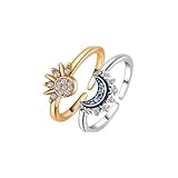 ZMJK Sun & Moon Rings Couple Sunny Ring Simple Love Ring Gift Alloy Sun Moon Rings Couple Ring Set One-Pair for Women Men Couples (Gold and Silver)