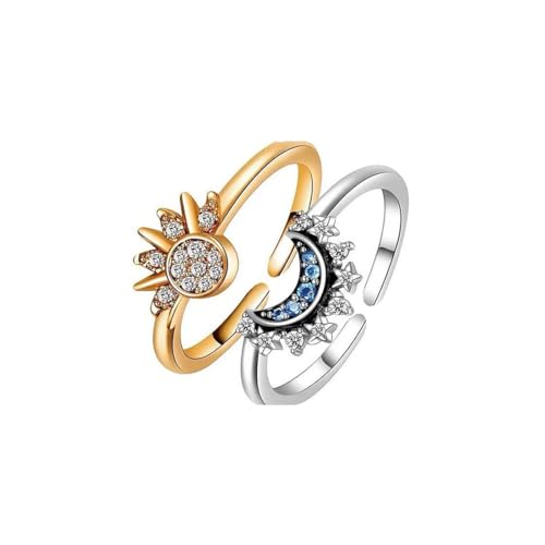 ZMJK Sun & Moon Rings Couple Sunny Ring Simple Love Ring Gift Alloy Sun Moon Rings Couple Ring Set One-Pair for Women Men Couples (Gold and Silver)