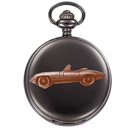 Montre gousset homme motif voiture sport Roadster idée cadeau rétro boîtier noir effet cuivre