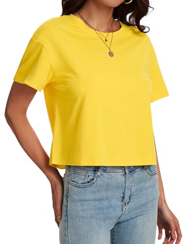Image of SMENG Women's Workout Crop Tops UPF50+ Cotton Soft Breathable Tshirt Loose Short Sleeve Yoga Athletic Shirt