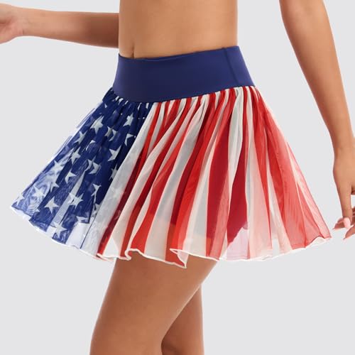 Image of Ibeauti Womens Mini Flowy Skort High Waisted Pleated Tennis Golf Skirts Mesh Ruffler Athletic Skirt with Shorts Pockets