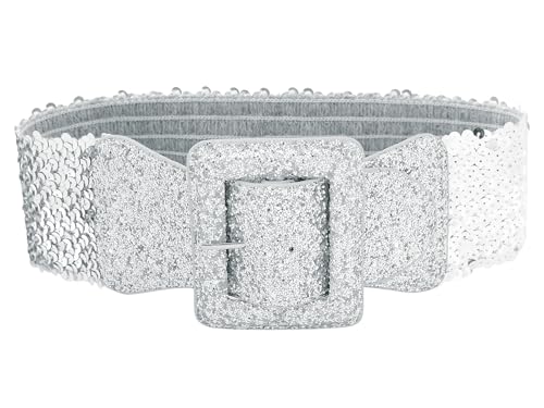 Women Sequins Stretchy Belts, Bling Sparkly Shiny Wide Elastic Waistband for Party Dresses