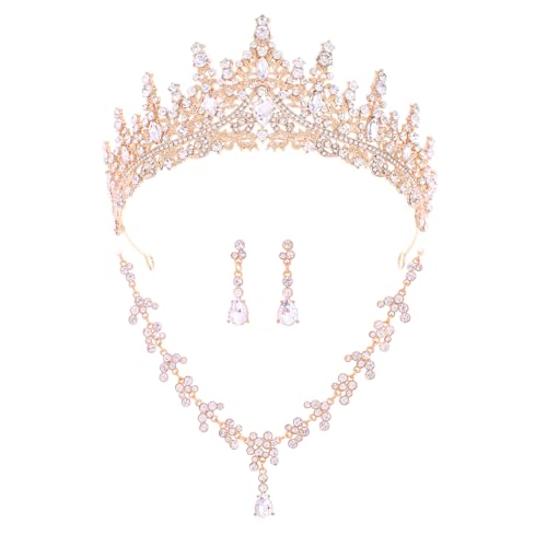 Feltent Gold Tiaras and Crowns Jewelry Set for Women Tiaras Earrings and Necklace for Wedding Rhinestone Crystal Bridal Jewelry Sets for Costume Birthday Party Prom Gifts