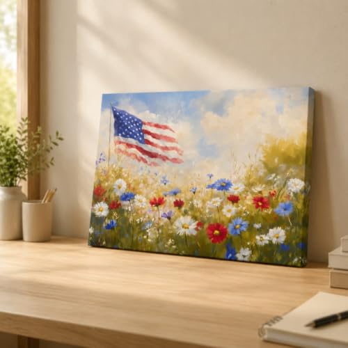 Image of Americana Flag Canvas Print Picture Wall Art for Home Decor