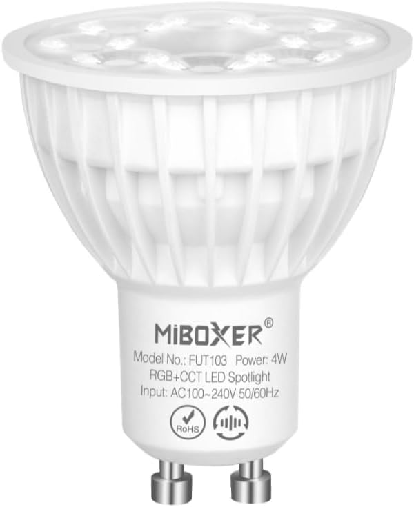 MiBOXER FUT103 4W GU10 RGB+CCT Smart LED Spotlight Bulb 2.4GHz, Color Changing & Tunable White 2700-6500K, 280lm, Dimmable, App Control via WL-Box2 Gateway image 5
