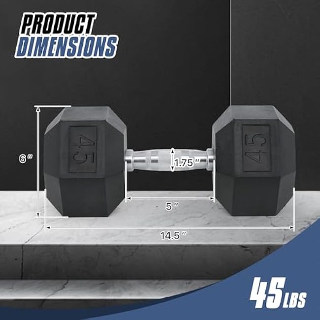 MADOG Hex-Dumbbell, Rubber Coated Cast Iron Dumbbell, Hand Weights With Anti-Slip Grip, 30-50 LBS, Single