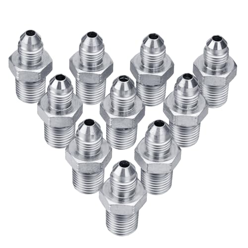 Image of 10 Pack Hydraulic Hose Adapter Fittings: 1 /4 inch JIC 37 Male x 1 /4 inch NPT Male, Straight Tube Connectors with Protection Cover