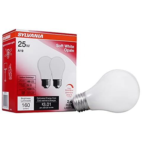 SYLVANIA Incandescent Light Bulb, 25W A19, Dimmable, Medium Base, 160 Lumens, 2850K, Soft White - 2 Count(Pack of 1)(10562) Cover
